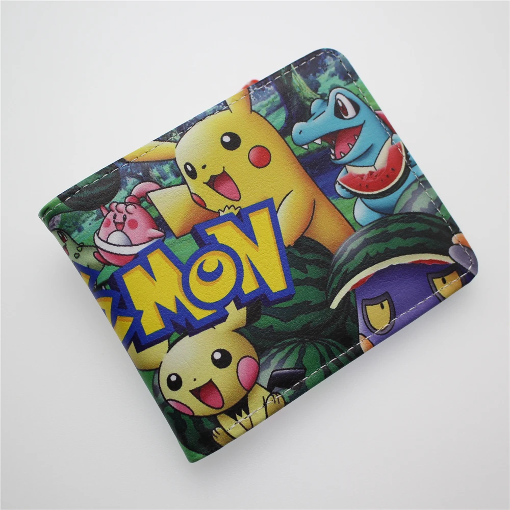 Короткий кошелек из искусственной кожи Pokemon Pikachu, двойной держатель для карт с фото, кошелек из кожи для мальчиков и девочек, мужские кошельки на кнопке с 3D-принтом