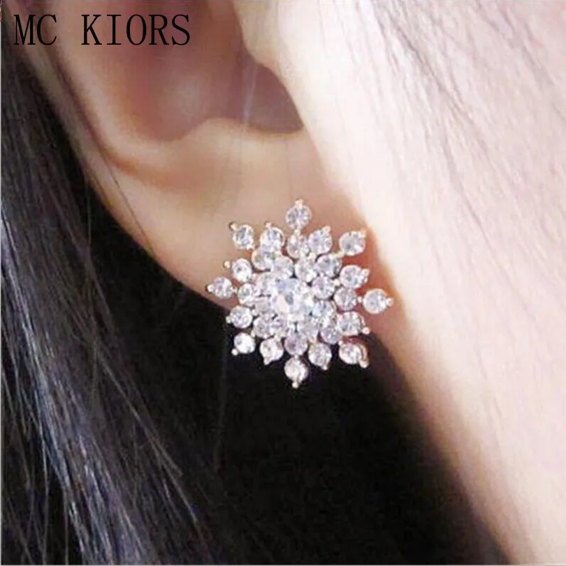 2018 модные дизайнерские блестящие стразы большие серьги гвоздики в виде снежинок