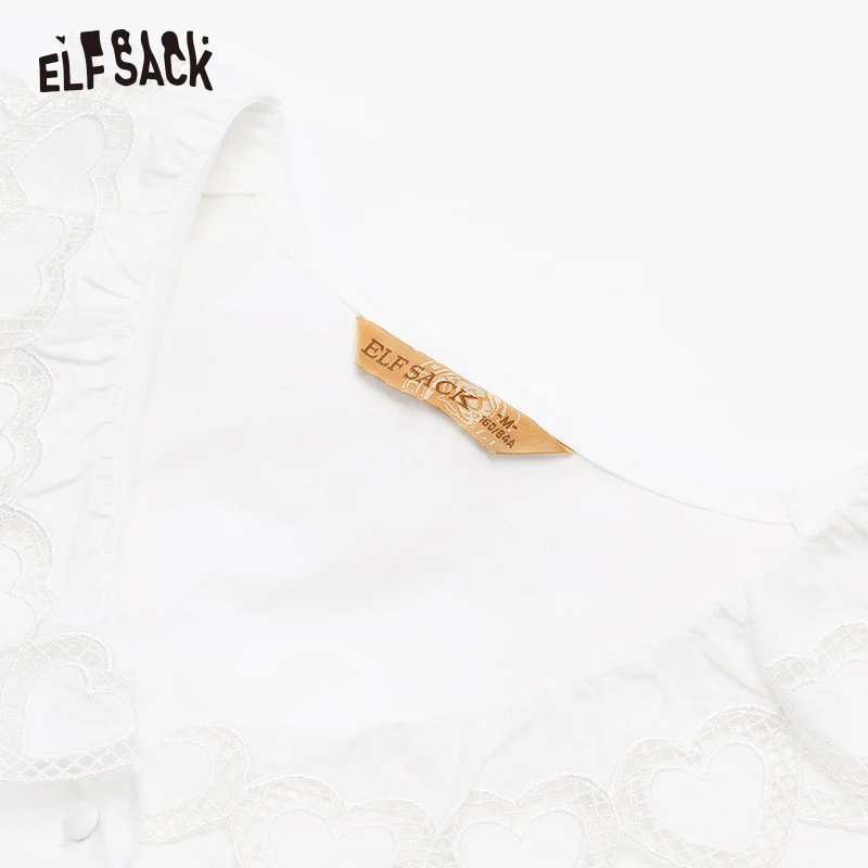 Женские основные хлопковые блузки ELF SACK белые рубашки с V-образным вырезом для