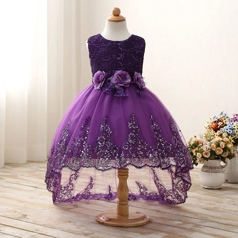 2017 High quality princess dress girls wedding graduation gown purple children flower vestido de festa infantil menina | Детская одежда