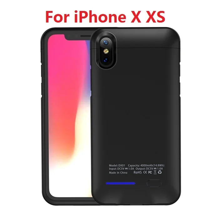 For iPhone X XS Чехол для зарядного устройства Leioua 4000 мАч для Iphone 5, 5S, 5C, Se, чехол для зарядного устройства, чехол для Iphone 6, 7, 8 X Xs, Max, Xr, чехол для аккумулятора - Цвет: For iPhone X XS