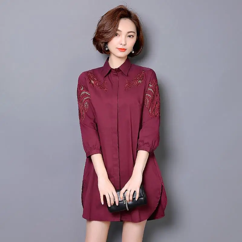 2017 plus size woman clothes fashion office lady long sleeves cotton hollow out lace blouse shirt for 47.5-100kg femme |
