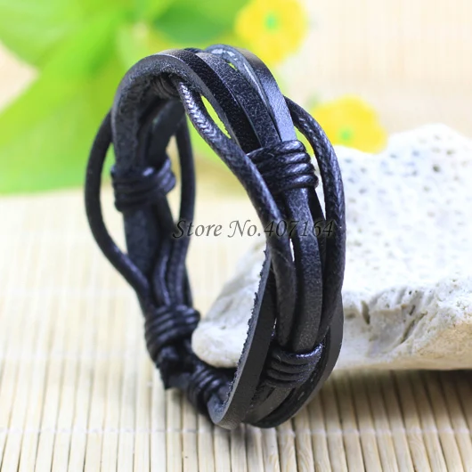 ZotatBele 6pcs/lot fashion handmade black wrap braided genuine leather bracelet with Hemp rope for women &amp man SF28 | Украшения и