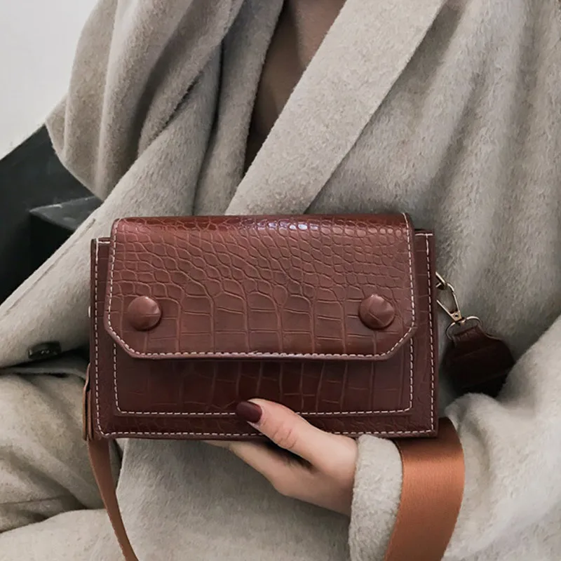 1 шт. женская сумка через плечо из искусственной кожи с широким ремешком для