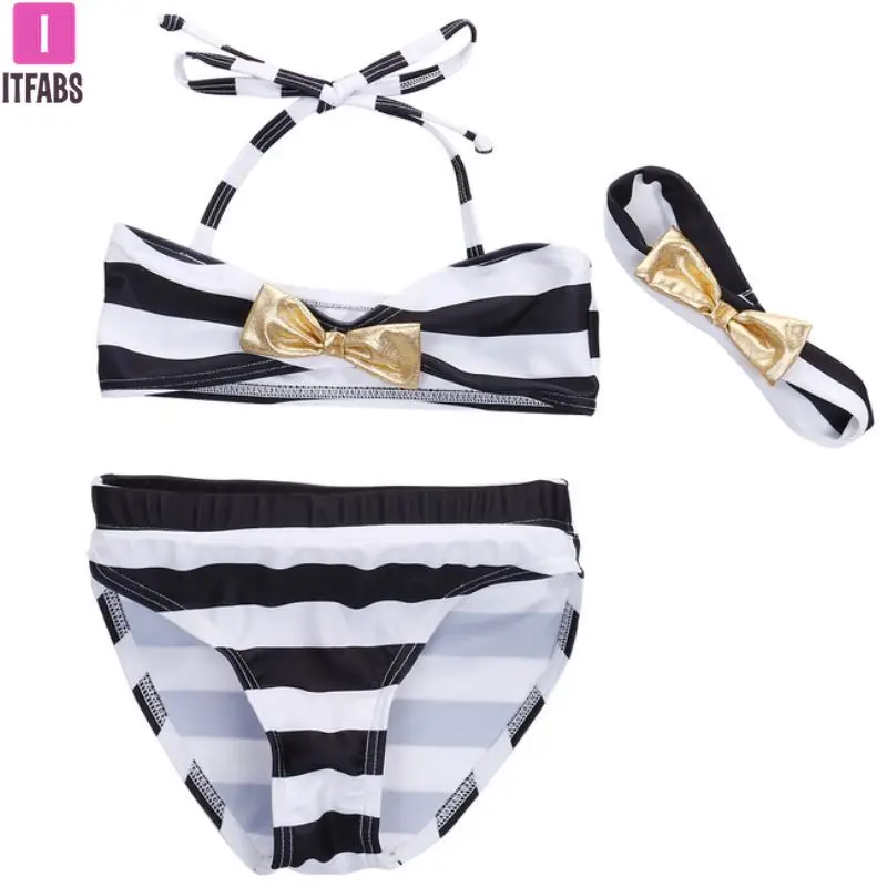 

New Swimwear Kids Bikini Set Baby 3PCS Cute Bow Swimsuit Summer Children Split Swimming Suit Girls Bikinis Swim Wear