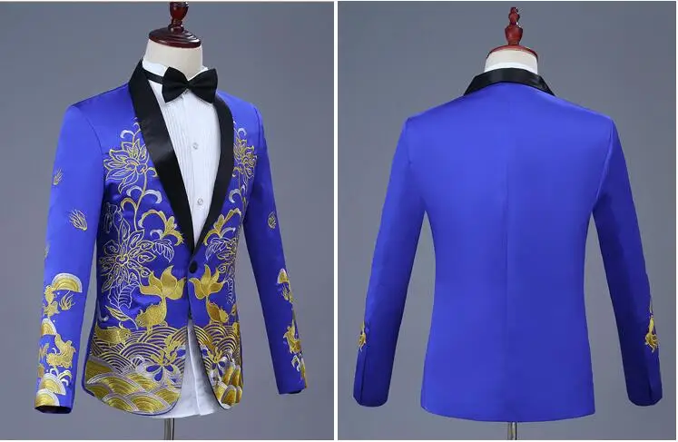 

Blazer men embroidery suit set with pants mens wedding suits singer star style dance stage clothing formal dress
