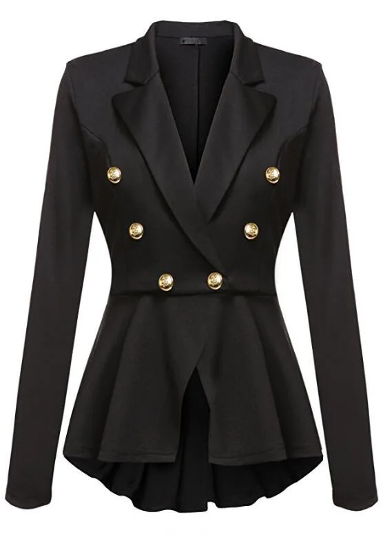 Женское пальто, длинный рукав, зазубренная горловина, Металлическая пуговица, Тонкий Блейзер с неровным подолом, Офисная Женская Повседневная Рабочая верхняя одежда, блейзеры для женщин - Цвет: Черный
