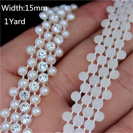 15mm 1yard 1 ярд, стразы, цепочка ABS, жемчужные бусины, кристальная цепочка, отделка, пришивка для DIY, Свадебный костюм с аппликацией, ювелирные изделия, аксессуары для рукоделия - Цвет: 15mm 1yard