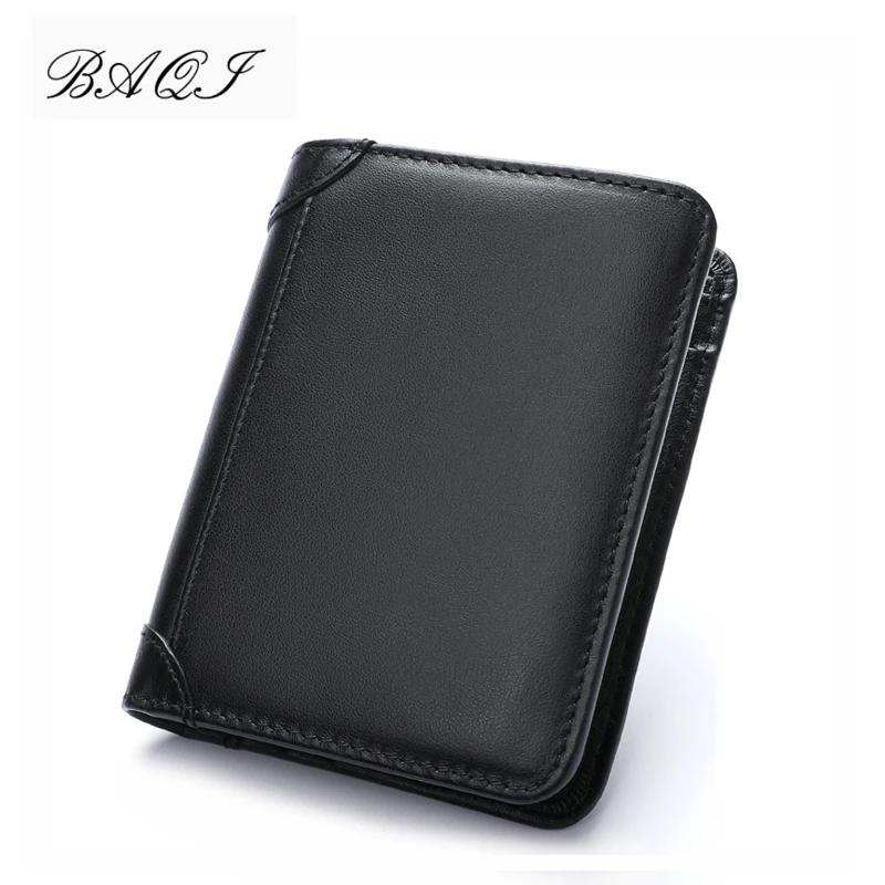 Мужской кошелек BAQI мужской из натуральной коровьей кожи короткий на молнии 2019 |
