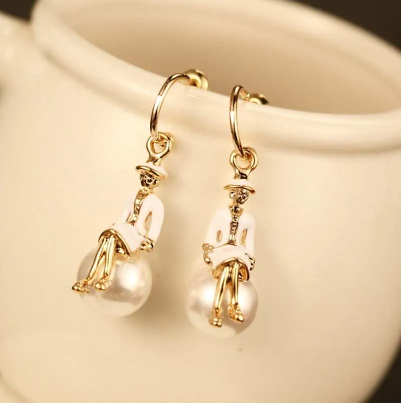 Романтические длинные серьги для женщин cc с жемчугом черные и белые brinco