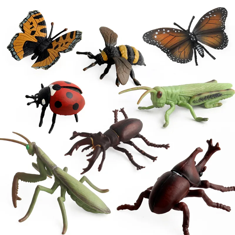 8 teile/набор insekten spielzeug marienkafer grasshopper mantis bee spielzeugfiguren ПВХ яруса модель bilding