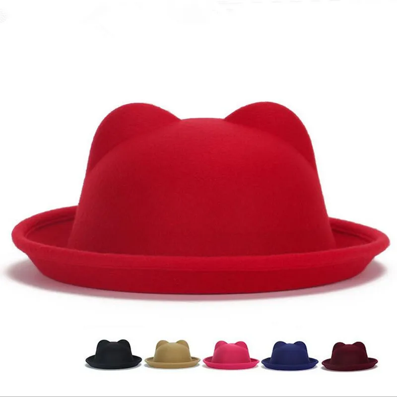 2016 paternity hat fashion wool sense ladies women Fedoras retro children cat ears animal not deformed Boys Girl sun | Аксессуары для