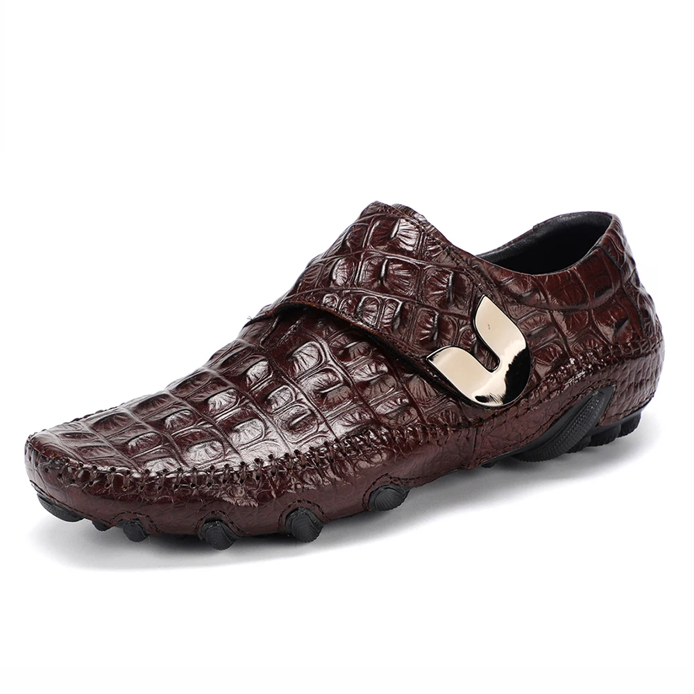 Farvarwo Mens Slip On Dress Shoes Genuine Leather Crocodile Loafer Summer Breathable Men Flats Driving Casual High Quality | Обувь
