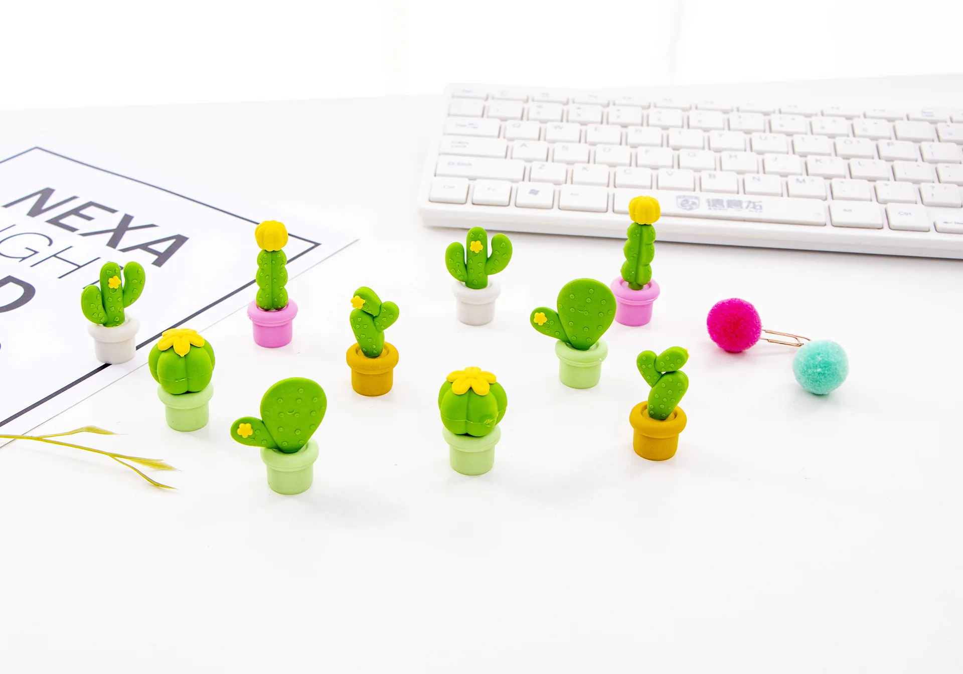 12 pack/lot Cactus Series Eraser Set Rubber Eraser Primary Student Prizes Promotional Gift Stationery