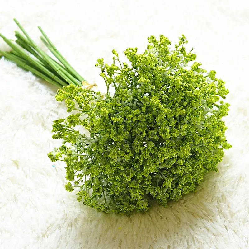 Green Flone искусственный пластиковый поддельный букет цветов Свадебный цветок невесты ручной работы 16 веток букет Гипсофилы гостиная украшение дома - Цвет: Green