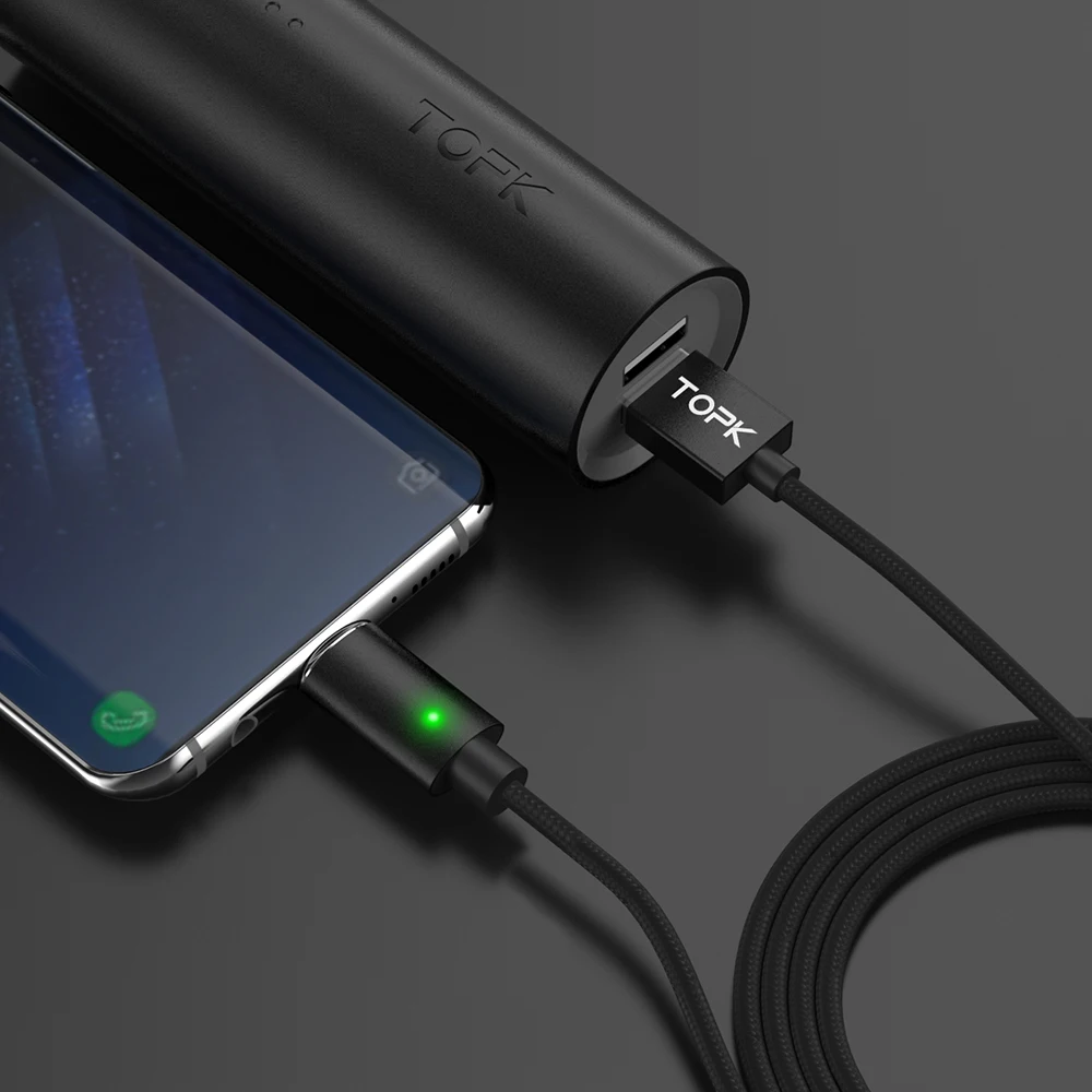 TOPK F мини 1 м и 2 Магнитный кабель Тип usb C плетеный нейлоновый светодиодный
