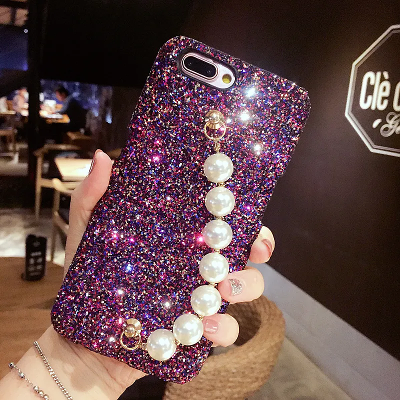 Роскошный модный милый браслет с жемчужной цепочкой для iPhone 6 6s 7 8 plus X фиолетовый