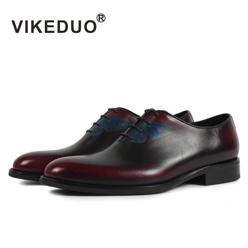 

VIKEDUO 2022 Vintage Dress Shoes Men Classic Butterfly Painting Formal Male Wedding Office Footwear Genuine Leather Zapatos