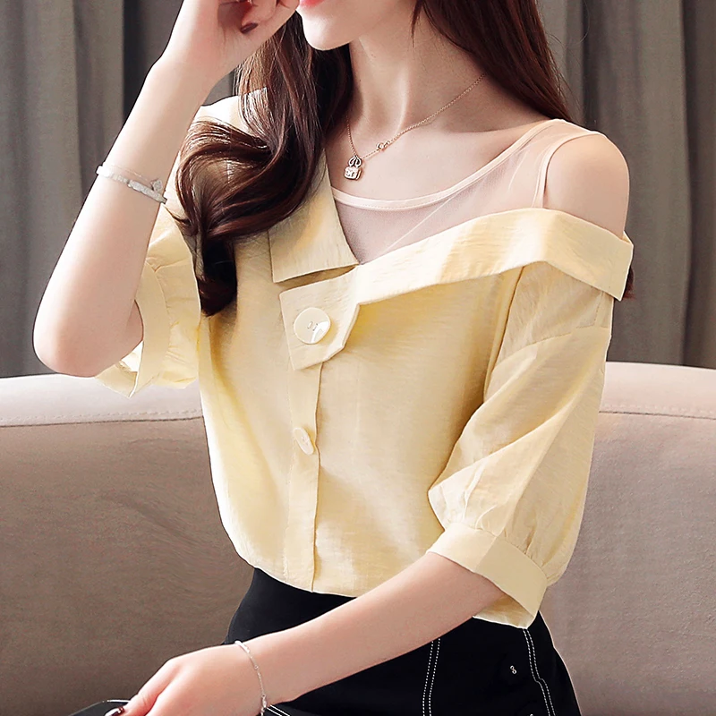 Женская блузка с открытыми плечами в Корейском стиле Новинка лета 2019 4205 50 | одежда