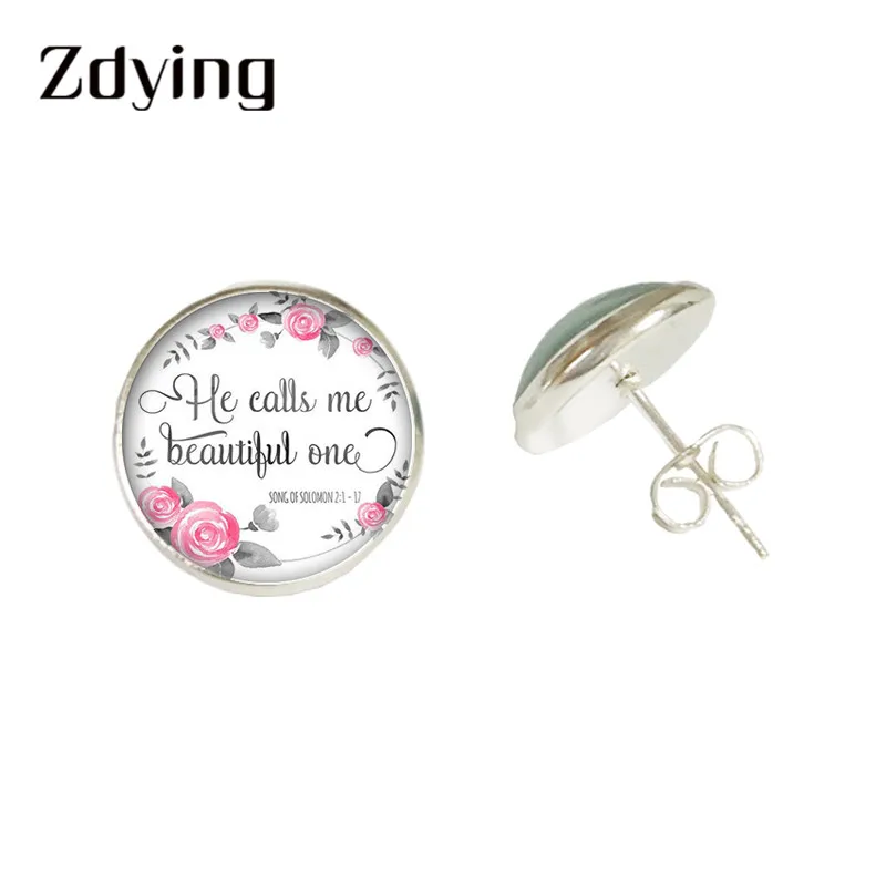 Серьги-гвоздики ZDYING He Call Me Beautiful One Bible Verse серьги из стекла кабошона ювелирное