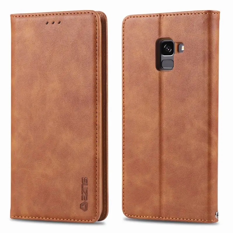 Light Brown Case Чехол для Samsung Galaxy A8 чехол Samsung A8 Plus откидная крышка кожаный кошелек Люкс чехол ретро складной протектор - Цвет: Light Brown Case