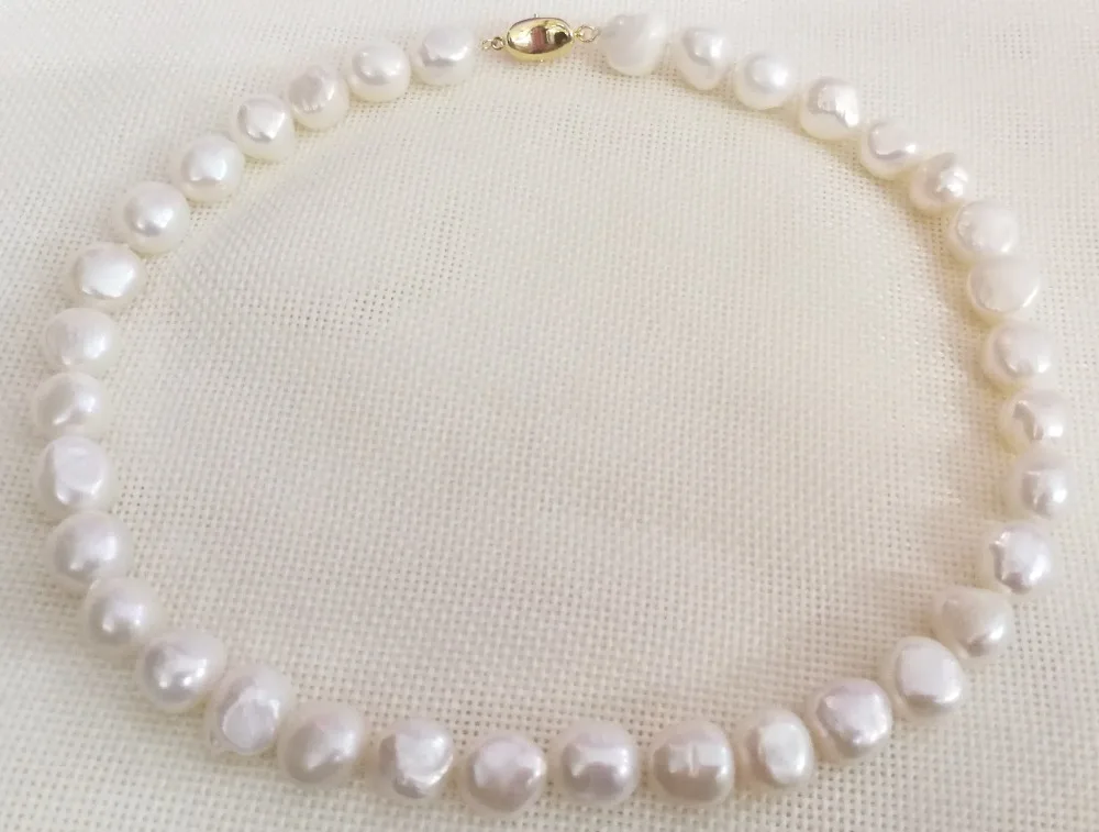 Women fashion Jewelry 13mm White baroque pearl 925 gold clasp Necklace natural freshwater gift 17'' 43cm | Украшения и