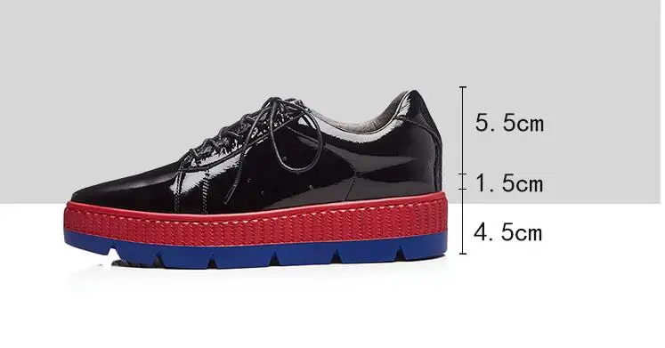 

2019 Women Flat Platform Sneakers Shoes Ladies Patent leather Thick bottom Casual shoes Lace up Flats Pointed shoes creepers