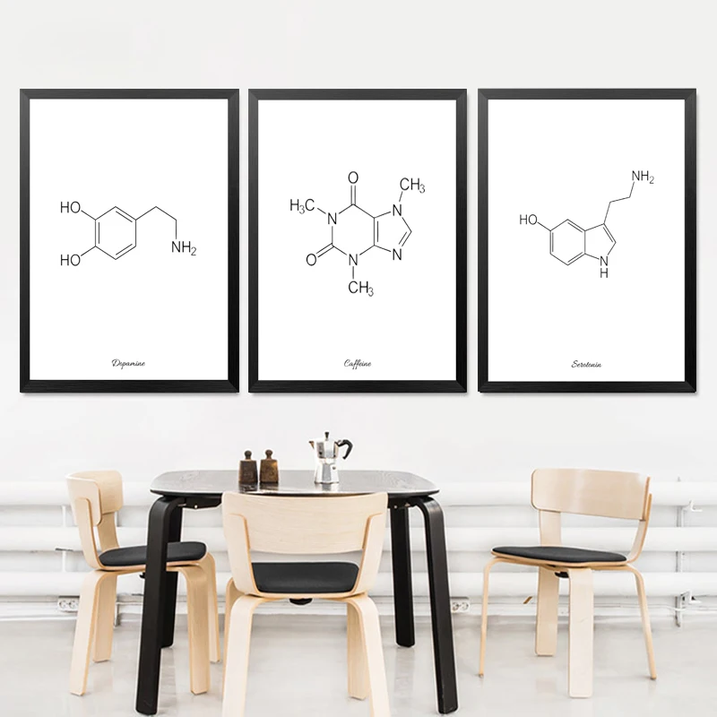

Caffeine Molecule Picture Print Coffee Quote Artwork Black White Print Poster Chemical Formula Canvas Painting Wall Decor HD2111
