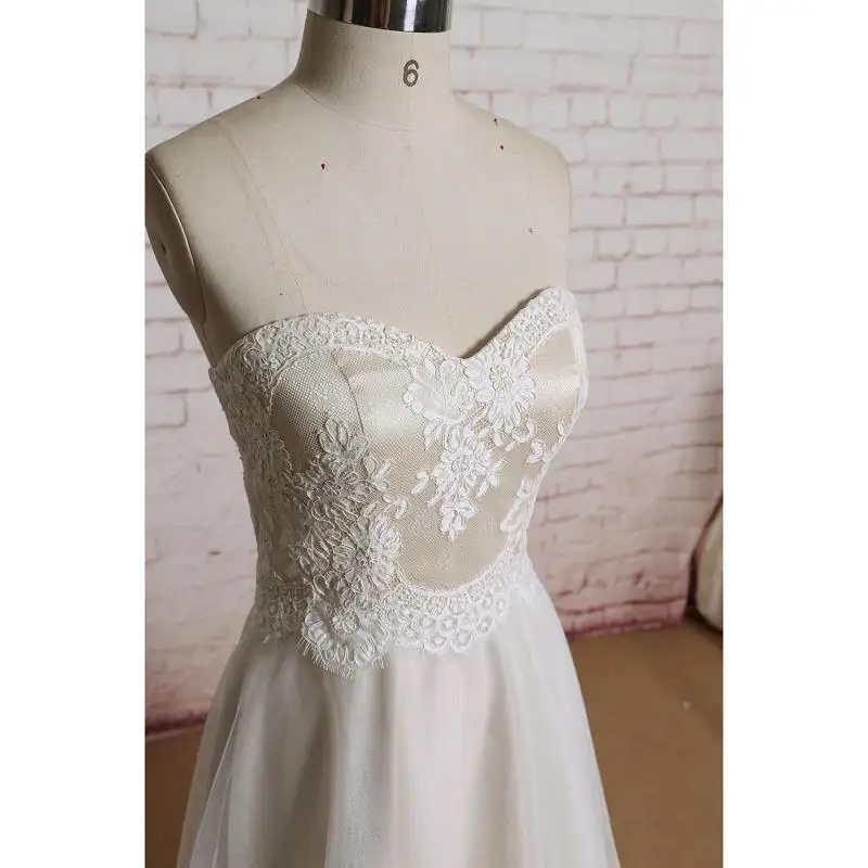 ТРАПЕЦИЕВИДНОЕ свадебное платье до пола из тюля с аппликацией со шлейфом без