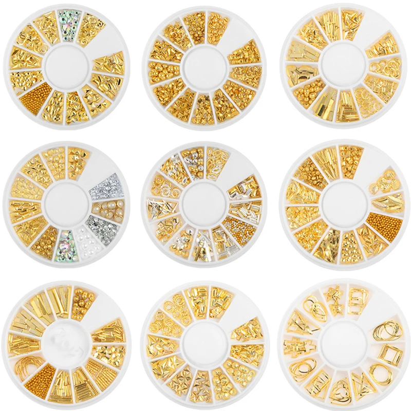 

1- Nail Art Accessories Wheel Japanese Textured Studs 3D Glitter Crystal Pearl Charms For Nail Jewelry Supplies ZP114-140