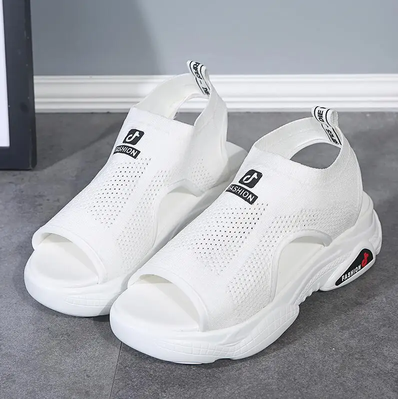 Женские босоножки на плоской подошве; удобная прогулочная обувь из дышащего сетчатого материала; женские летние босоножки; mujer zapatos;#527 - Цвет: White