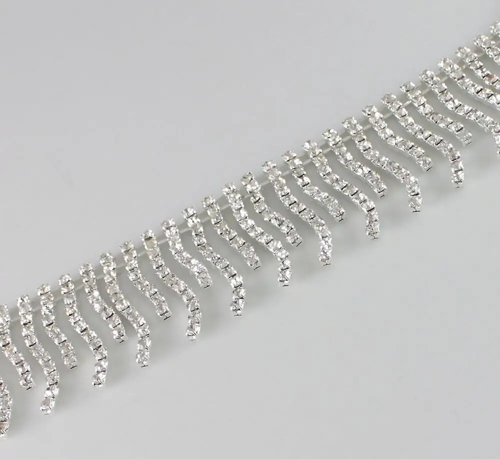 

10Yards Clear Crystal Rhinestone Bridal Trim Chains Tassel Fringe Diamond Trimming