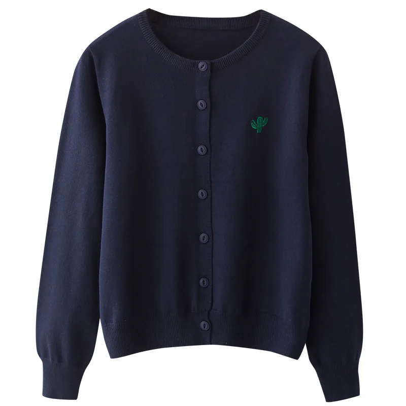 

2017 autumn cardigan loose sweater female embroidery all-match o-neck sweater A978