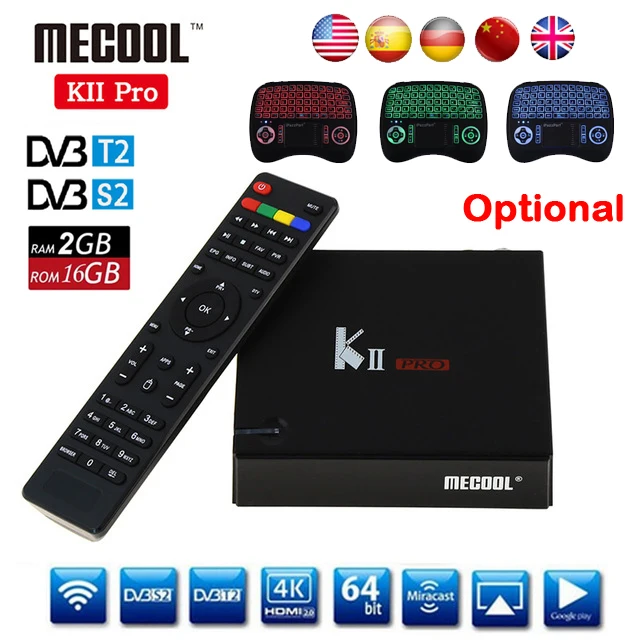 Оригинальный KII Pro DVB S2 T2 + Android 7.1.2 ТВ приставка Amlogic S905D четырехъядерный BT4.0 2 ГБ/16 ГБ