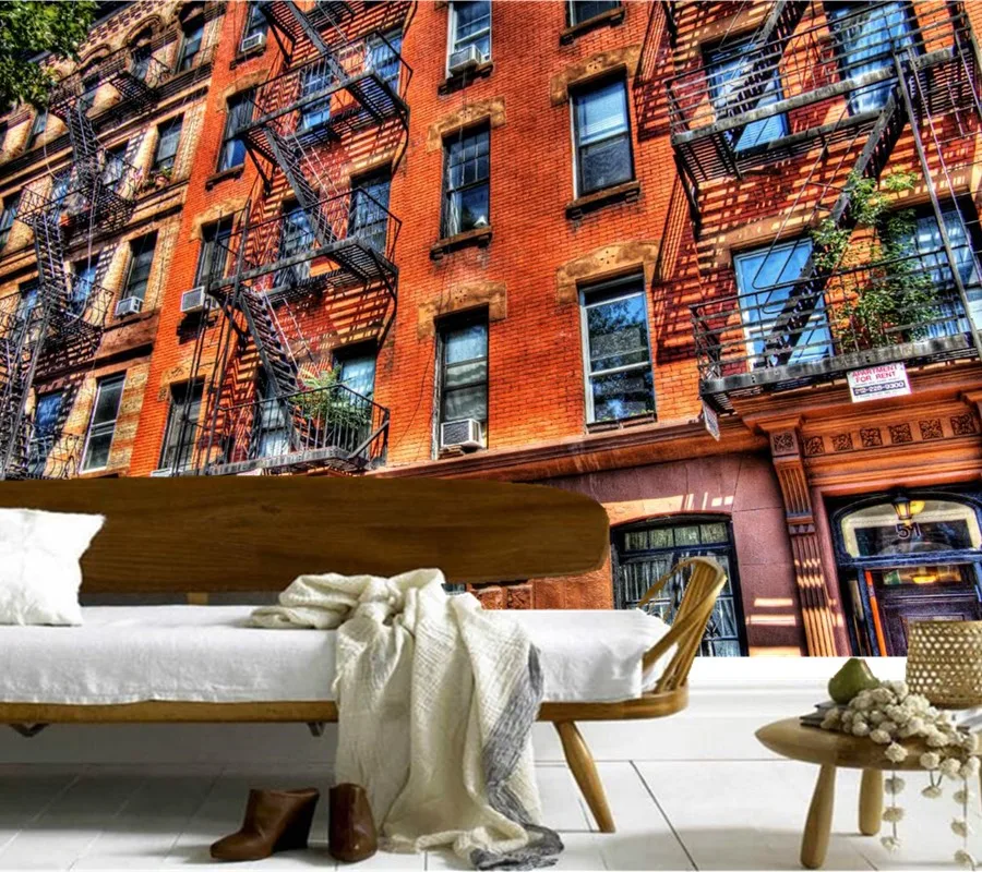 Пользовательские 3D обои с изображением дома в США кирпичного балкона городов