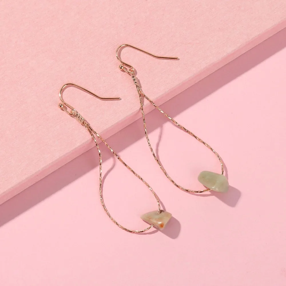 Серьги капельки женские модные золотые с натуральным камнем|Серьги-подвески| |