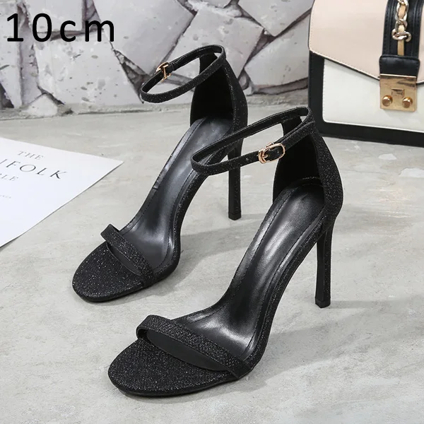 Black Flash 10cm Брендовые женские босоножки; летние туфли на высоком каблуке; кожаные туфли с открытым носком и пряжкой на ремешке; женская обувь для вечеринок; Цвет Черный; Sandalia Mujer; Новое поступление - Цвет: Black Flash 10cm