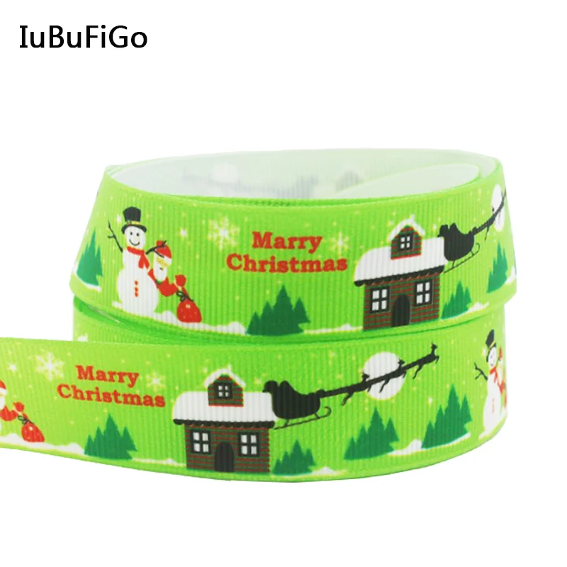 

[IuBuFiGo] 40 yards Marry Christmas,7/8 inch Printed Grosgrain ribbon,Hair bow DIY handmade 22mm Green ribbons