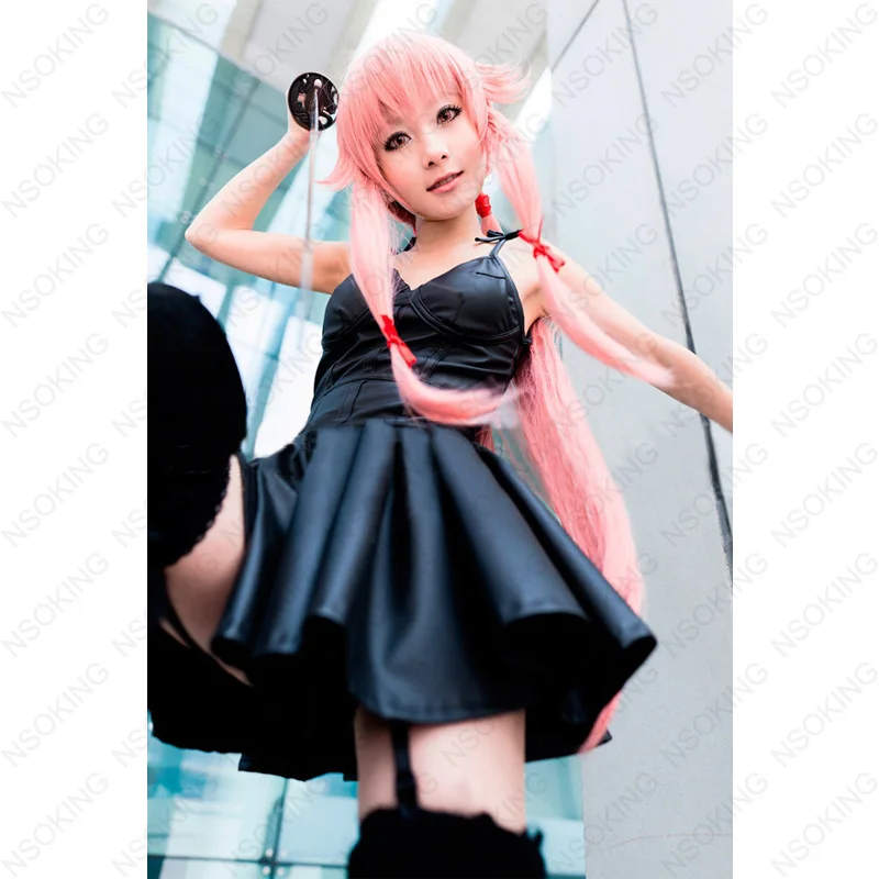 Дневник будущего Mirai Nikki Gasai Yuno косплей костюм аниме черное кожаное платье на