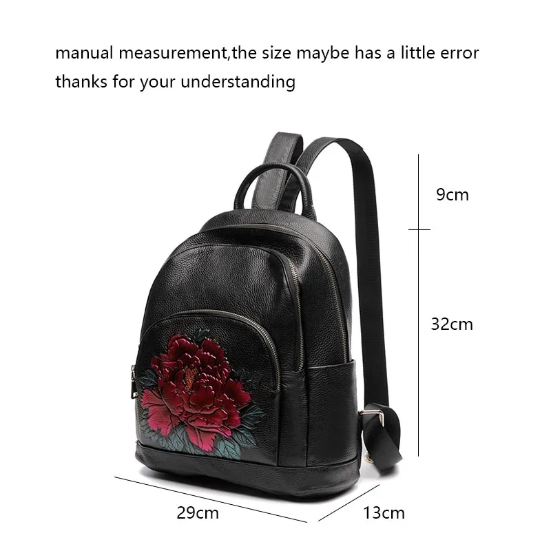 National Style Backpack for Women Soft Genuine Leather Top Flower Pattern 2019 Backpacks Ladies Fashion Back Pack Bags | Багаж и сумки