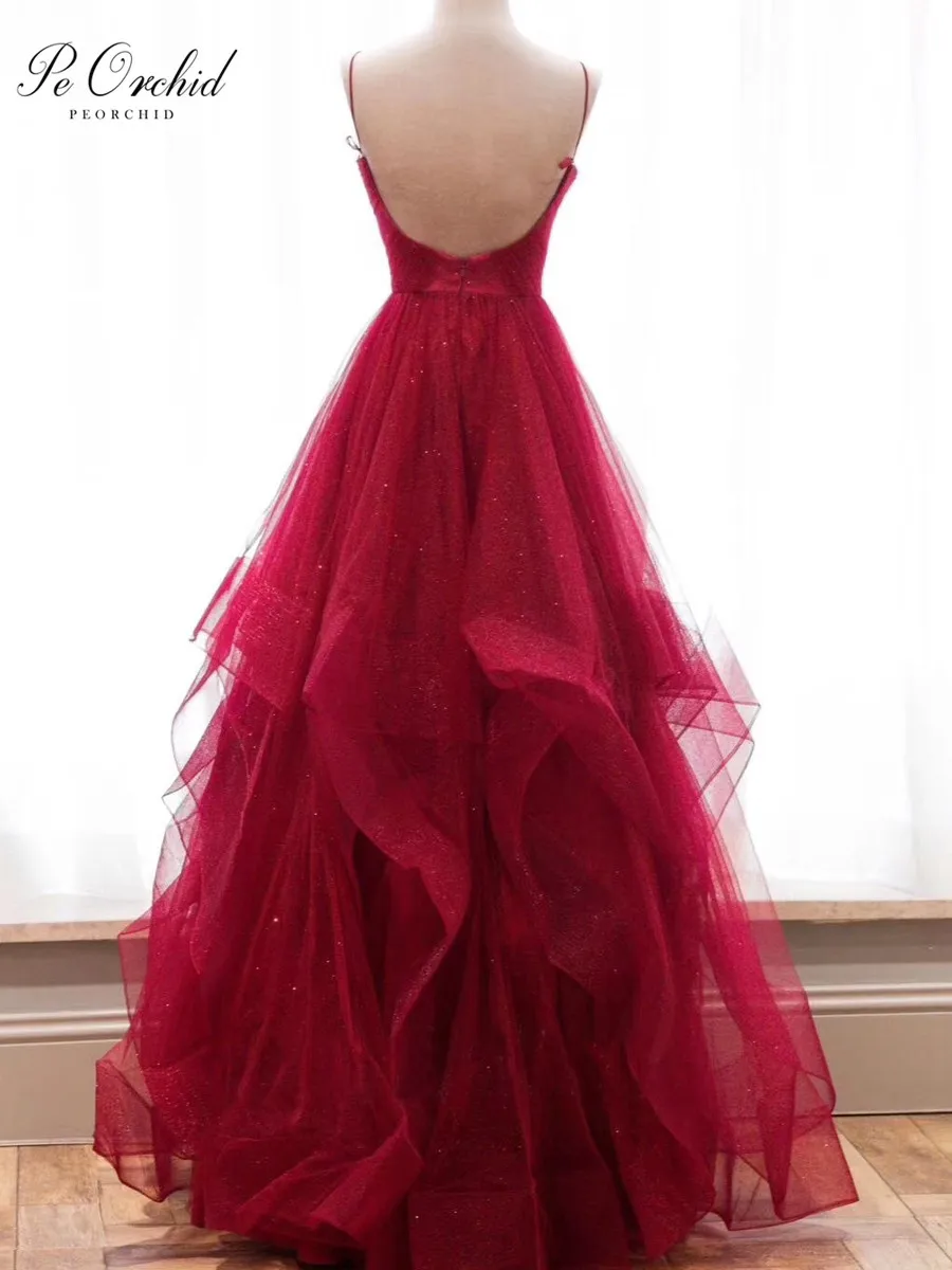 Платье для выпускного вечера PEORCHID на заказ бордовое/золотое/белое/голубое платье