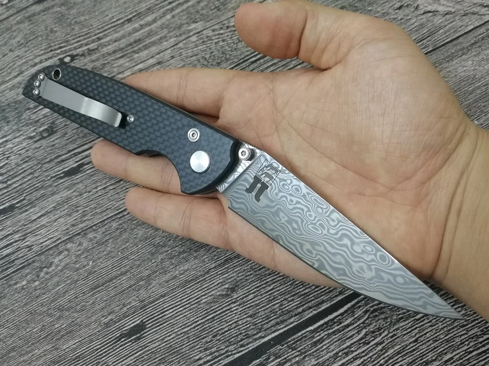 DX версия jonnyjamie Vikinger углеродное волокно и TC4 ручка клип дамасский нож сталь лезвие шарикоподшипник военный тактический нож s