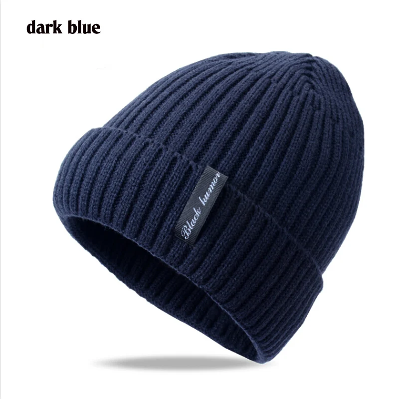 dark blue hat Шерсть, вязанная зимняя шапка для мужчин, Лыжные шапки бини, мужской теплый шарф, набор, шапка, вязаная Балаклава, мягкая шапочка для мальчиков - Цвет: dark blue hat