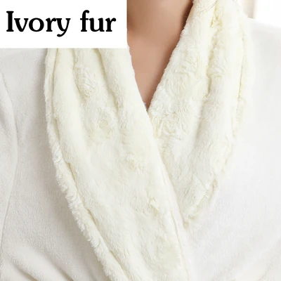 Ivory fur robe Мужской женский меховой для шеи толстый фланелевый теплый длинный халат мужской зимний банный халат-кимоно мужские халаты флисовые термо ночные рубашки - Цвет: Ivory fur robe