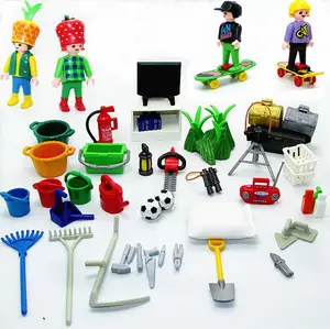Детские игрушки Playmobil, оригинальные аксессуары для Playmobil, игрушки, инструменты, кровати, ТВ, Футбольная сумка, ведро, стол, трава, камера, мини-игрушки