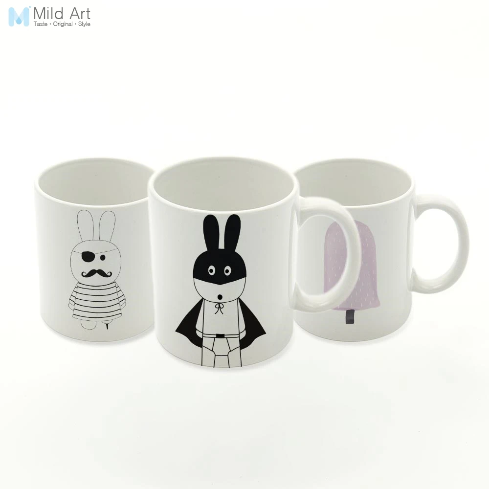 Черно белая керамическая чашка для воды Kawaii Rabbit Animals Ice креативные детские