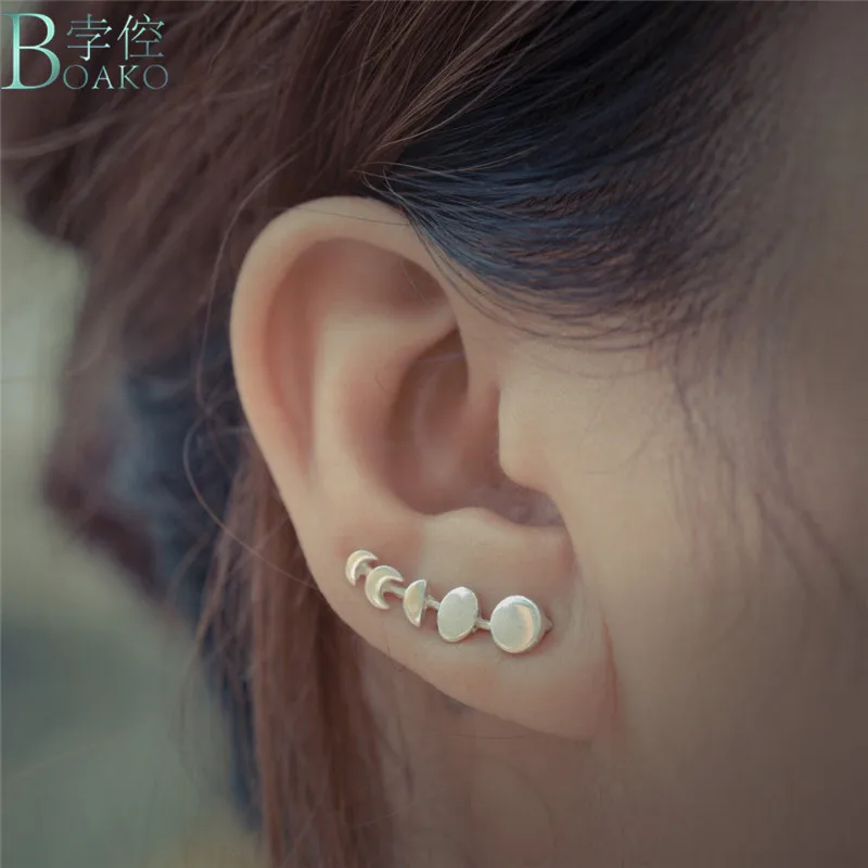 BOAKO Girls Women Stud Earrings Moon Phases Climbers Ear Crawlers Silver / Gold Color 23x7mm 1 Pair Changing | Украшения и