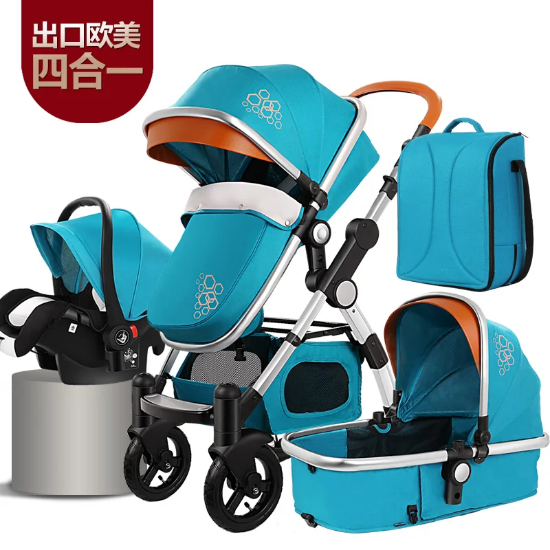blue 4 in 1 Высокая пейзаж детская коляска золотой ребенок 3 в 1 портативная складная Коляска 2 в 1 Роскошная коляска - Цвет: blue 4 in 1