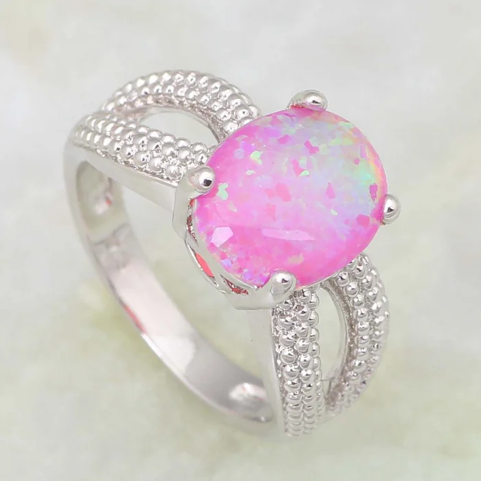 Вечерние кольца для женщин Розовый огненный опал серебряный цвет Ювелирное