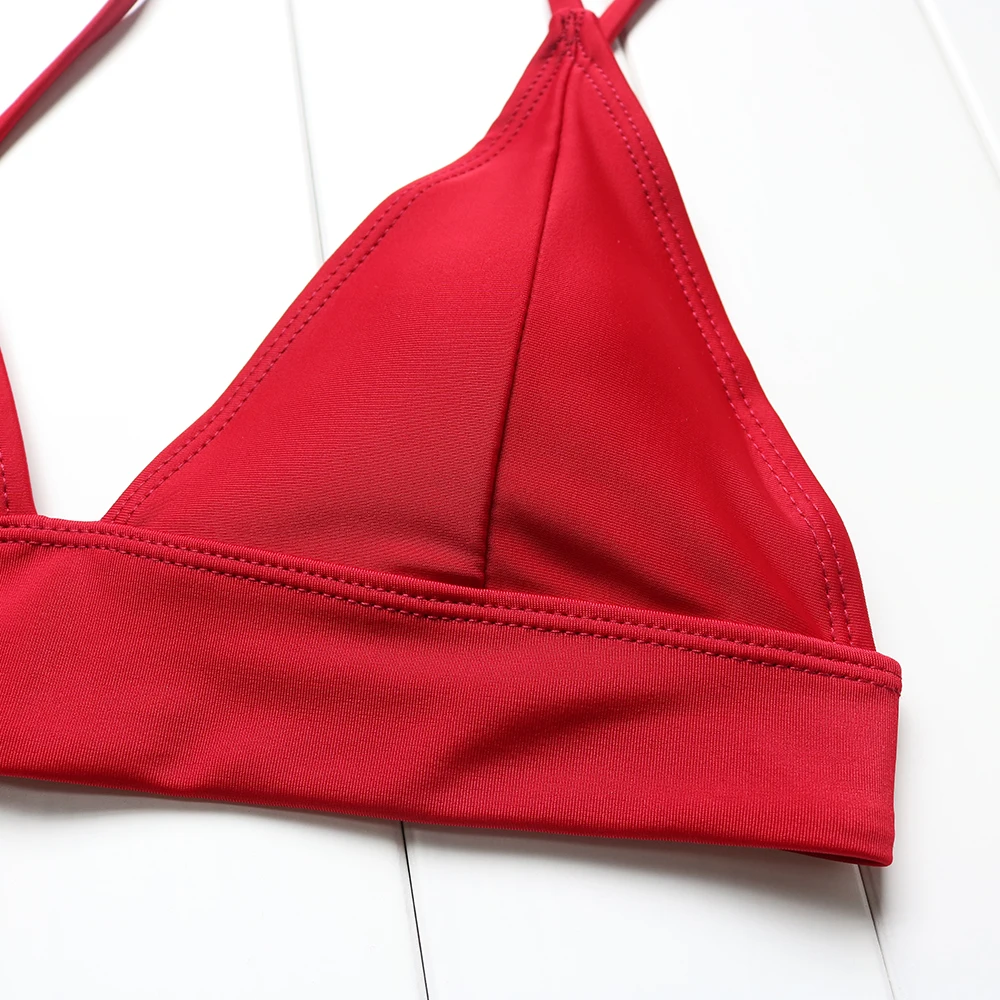 RUUHEE Solid Bikini Set Thong Bathing Suit Padding Swimming Retro bikini Red Swimwear Women Summer Beach Wear Female |